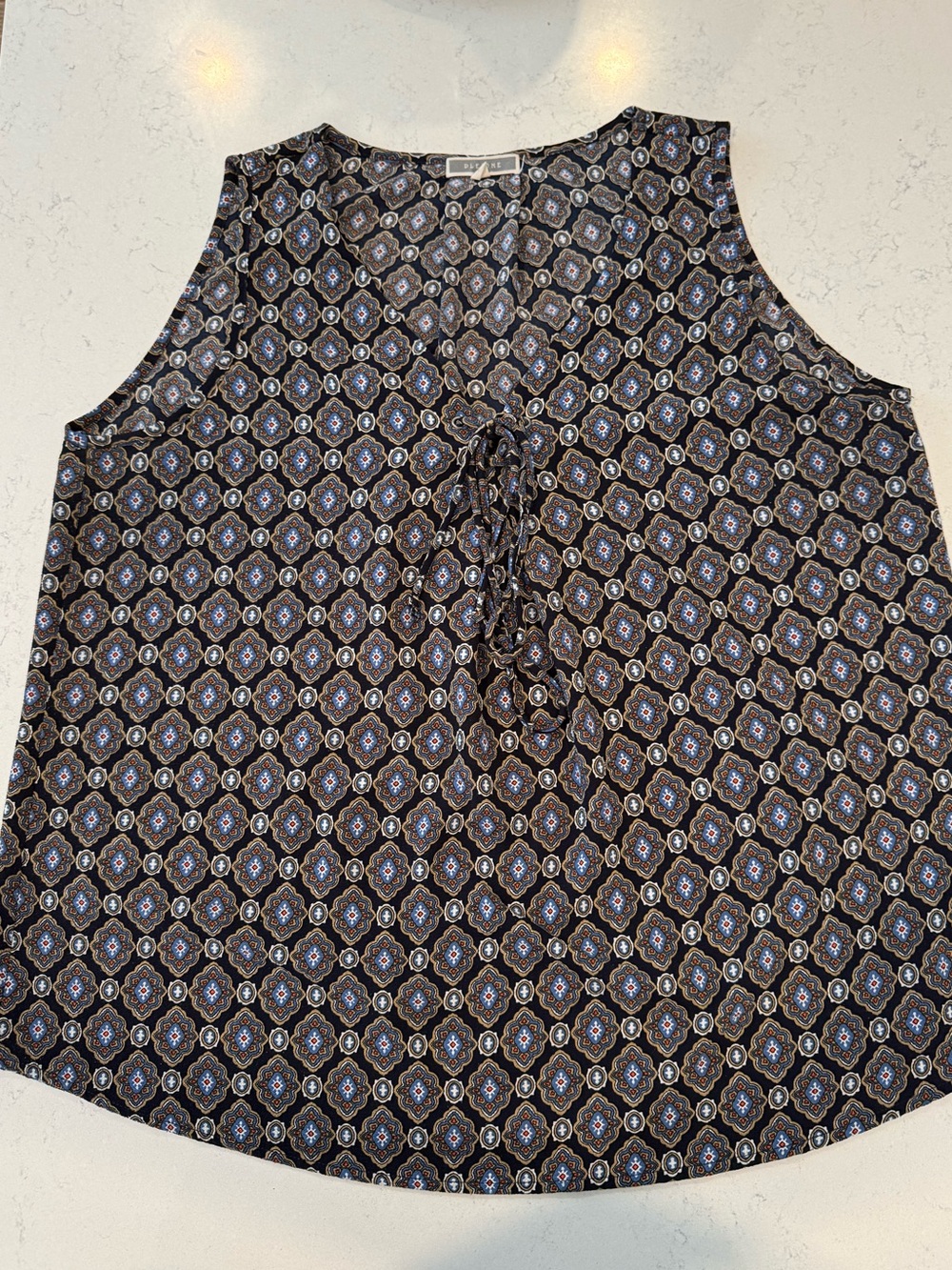 Pleione Navy and Light Blue Printed Sleeveless Blouse